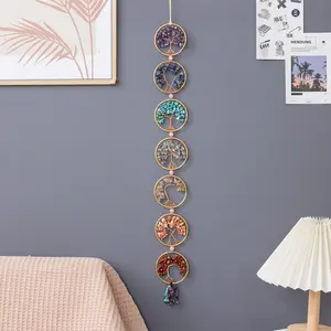 Life Tree 7 Chakra Stone Crystal Wall Hanging, Ideal for Meditation & Home Decor Ornaments, Perfect Gift for Women Enthusiasts, Hangable