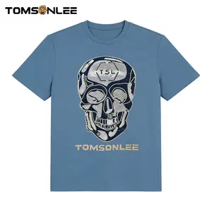 Tomsonlee Premium Cotton Skull Tee for Men - Luxury Rhinestone Graphic Streetwear Short Sleeve Shirt