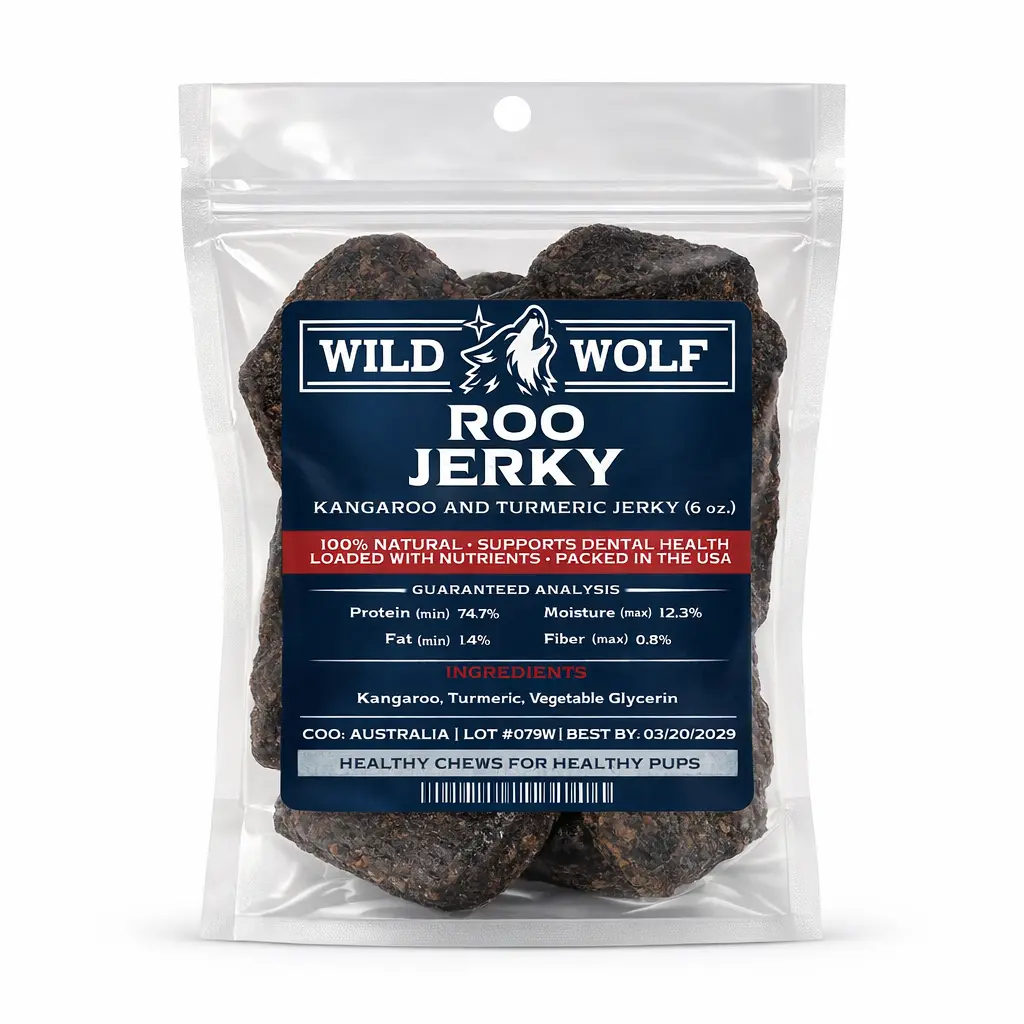 100% Natural Kangaroo & Turmeric Jerky (6oz.) Healthy Dog Chew Treat - Hypoallergenic - Ethically Sourced Human Grade Kangaroo - Meat Premium Quality - High Protein - Loaded With Nutrients