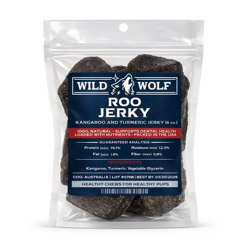 100% Natural Kangaroo & Turmeric Jerky (6oz.) Healthy Dog Chew Treat - Hypoallergenic - Ethically Sourced Human Grade Kangaroo - Meat Premium Quality - High Protein - Loaded With Nutrients