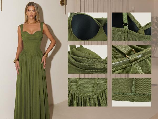 Curvysweet SDK0628A Elegant Avocado Green Draped Ruched Neck Corset Bodycon Maxi Dress with Built-In Molded Cups & Flowy A-Line Skirt — Perfect for Valentine’s Day, Cocktail Parties, Wedding Guests, Formal Events & Vacations Curvysweet SDK0628A Elegant Avocado Green Draped Ruched Neck Corset Bodycon Maxi Dress with Built-In Molded Cups & Flowy A-Line Skirt — Perfect for Valentine’s Day, Cocktail Parties, Wedding Guests, Formal Events & Vacations