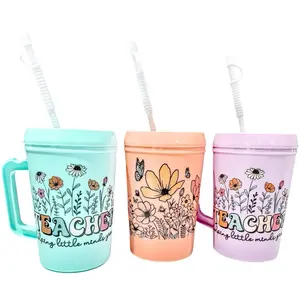 34oz HIP SIPS Mug with Lid & Straw - Bridal Party Mug, teacher floral and floral no writing option Drinkware - Tumbler Washable Coffee Reusable, fun, trendy Cup