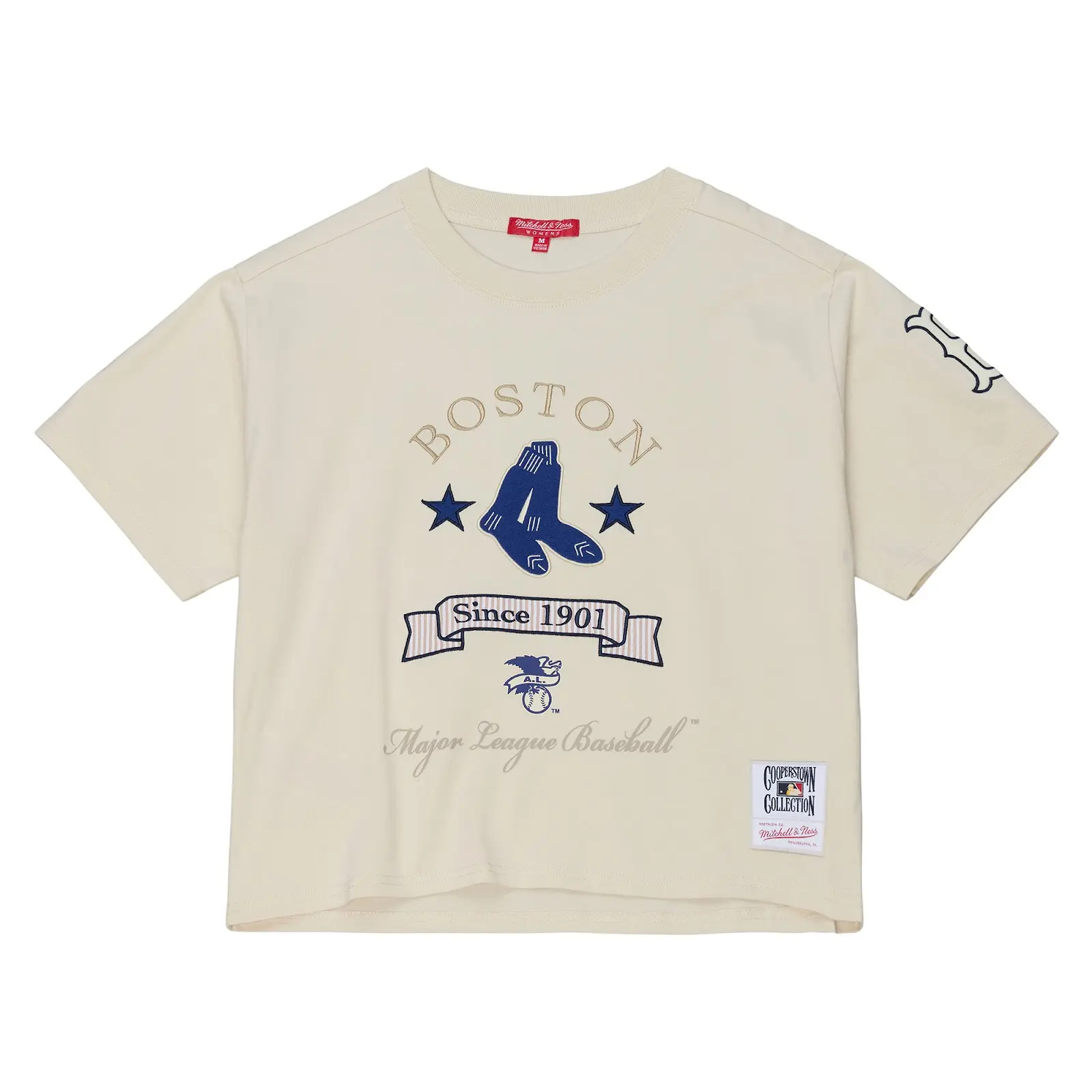 Boston Red Sox Women's Yacht Rock Boxy Cropped T-Shirt - Vintage MLB Graphic Tee, Mitchell & Ness