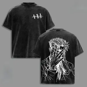 Black Washed Jujutsu Kaisen Hiromi Higuruma Tshirt Oversized Streetwear Top Featuring Justice Symbol and Quote Print Ideal for Casual Wear and Anime Events