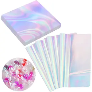 150 count Cellophane Sheets Iridescent Cellophane Wrap Cellophane  Wrap for Iridescent Film Crafts Decoration Holographic Candy Wraps (9 x 9 Inch)