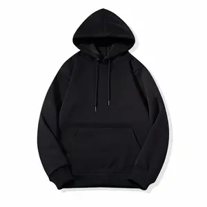 Solid Black Basic Sweatshirt Casual Loose Pullover Hoodie with Hood and Pocket for Everyday Wear