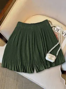 Franclia Plus Size Pleated Shorts High Waist Flowy Fit Casual Everyday Summer Outfit