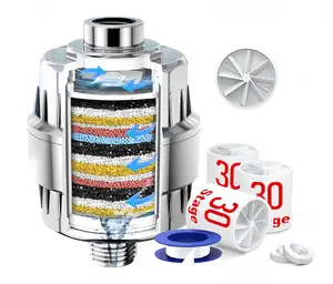 30-Stage Shower Head Filter with Vitamin C & E for Hard Water, Includes 3 Replaceable Filter Cartridges, High-Output Shower Water Filter for Chlorine and Fluoride Removal