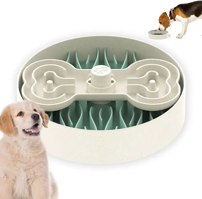 Puzzle Feeder Dog Slow Feeder Bowl - 15 Times Slower, 3 Parts, Silicon Mat, Dishwasher Safe, Spinning Bone Plate, Pet Toy, Multicoloured slow feeder
