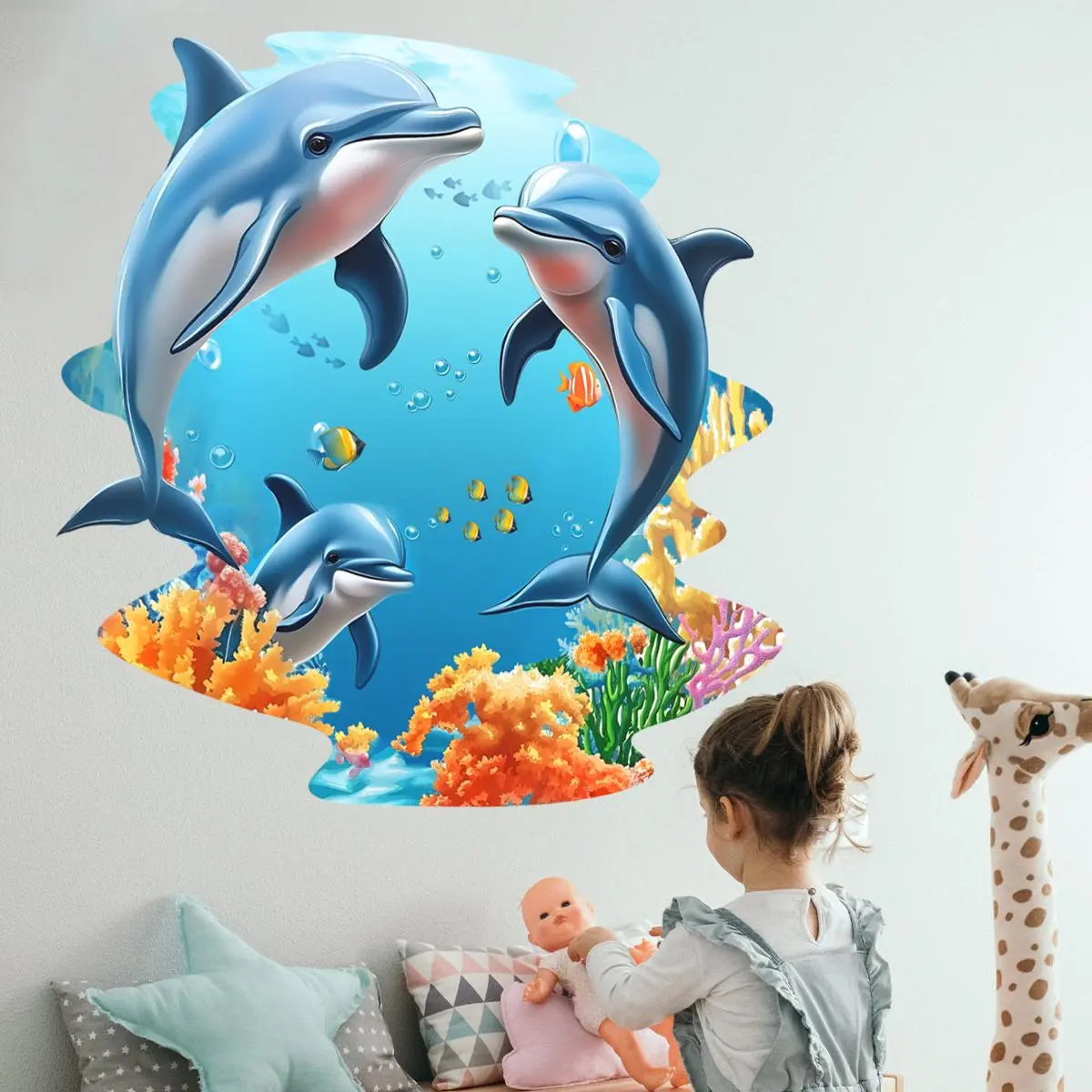 Dolphin Pattern Wall Sticker, 4 Counts/set Self Adhesive Wall Decal, Decorative Sticker for Home Living Room Bedroom