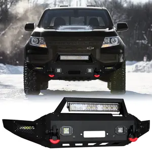 TIOYAR Steel Front Bumper Black Texture for 2021-2022 CHEVY ZR2 COLORADO With Winch Plate LED Lights 2 x D-Rings Off-Road Performance