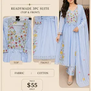 Luxury 3PC Cotton Suit – Lightweight Summer Wear | Embroidered & Elegant