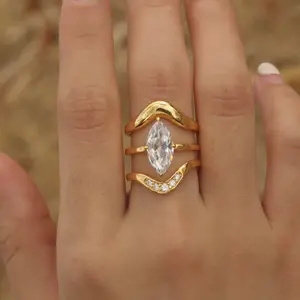 Moi Mart Stunning 3CT Marquise Synthetic Moissanite Wedding Ring Set, Luxurious Engagement/Anniversary Gift Choice in 925 Sterling Silver