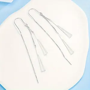1 Pair Creative Geometric Slim Triangular Threader Earrings, Trendy Long Tassel Earrings, White gold-plated Color Sparkling Earrings Jewelry Gifts Suitable For Women And Girls