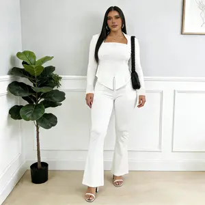 Women’s 2 Piece Lightweight Pants Set Slim Fit Flare Pants with Elastic Waist Zipper Blazer Stretch Outfit Womenswear