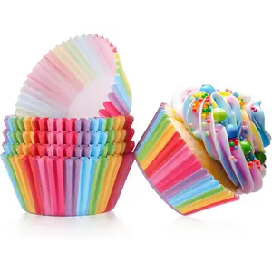 Rainbow Cupcake Liners, 100 count Greaseproof Paper Muffin Wrappers Nonstick Muffin Molds Baking Cup Holders for Wedding, Birthday,  Shower, Easter Cupcake Liners for Easter Party