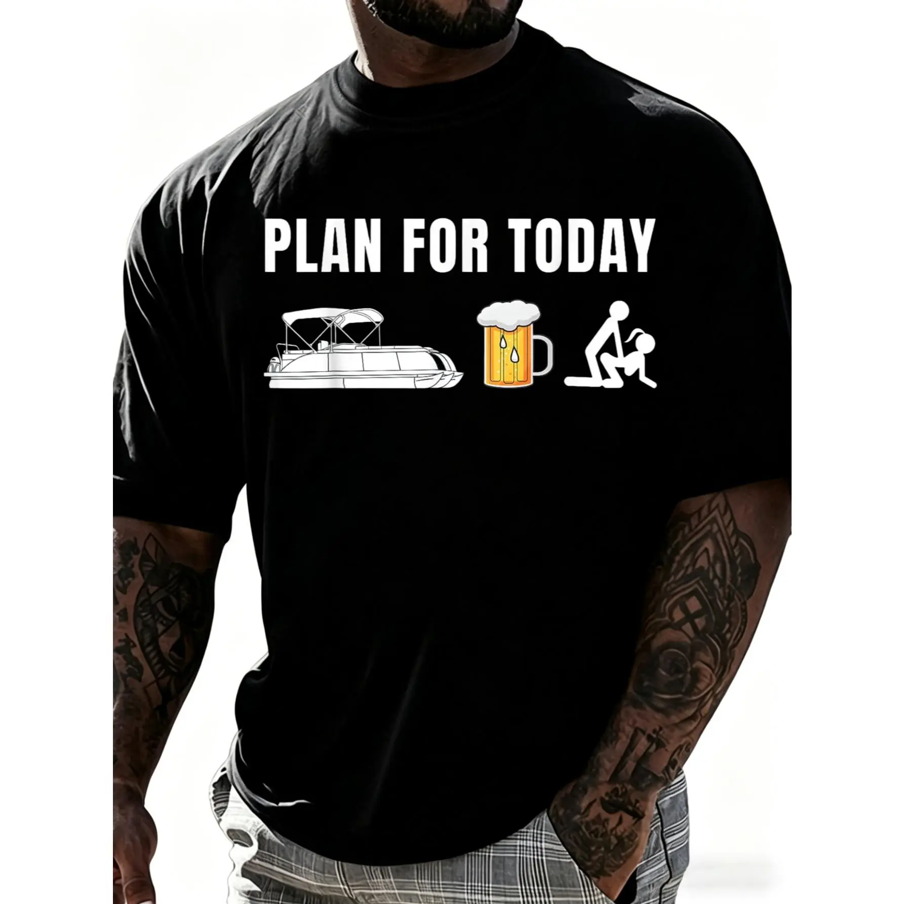 100% Cotton Funny Pontoon Boat Plan for Today Beer Boating Mens T-Shirt