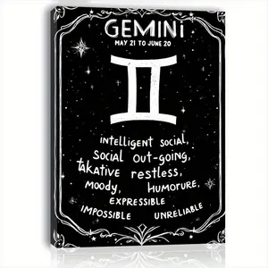 Gemini Zodiac Sign Artwork - Vertical Gemini Symbol Decorative Painting, Wooden Frame Gemini Theme Home Decor, Astrology Enthusiast Warm Home Gift, 2D Graphic Design