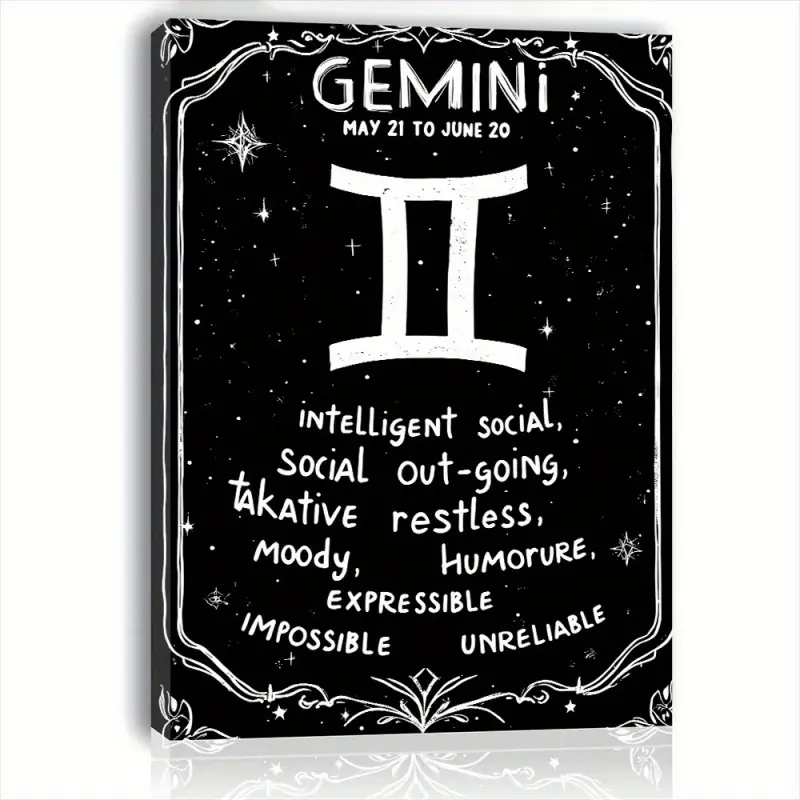 Gemini Zodiac Sign Artwork - Vertical Gemini Symbol Decorative Painting, Wooden Frame Gemini Theme Home Decor, Astrology Enthusiast Warm Home Gift, 2D Graphic Design