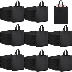 120 count Non Woven Tote Bags Bulk 11.8 x 4 x 15 Inch Large   Bag Fabric Grocery Bags with Handles(Black)