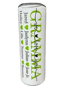 GRAMMA Mothers Day Special ADD CUSTOM NAMES - Green Shown - Choose From Green, Purple, Teal, Pink - 20oz Sublimation Tumbler - Amy's Tumbler Junkies!