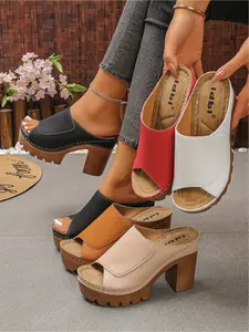 2026 Summer New Chunky Heel High Heel Sandals for Women, Platform Mule Slides, Vintage Retro Open Toe Slippers