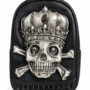 Gothic 3D Embossed Royal Skull King Backpack, Designer Bag SKU:3067