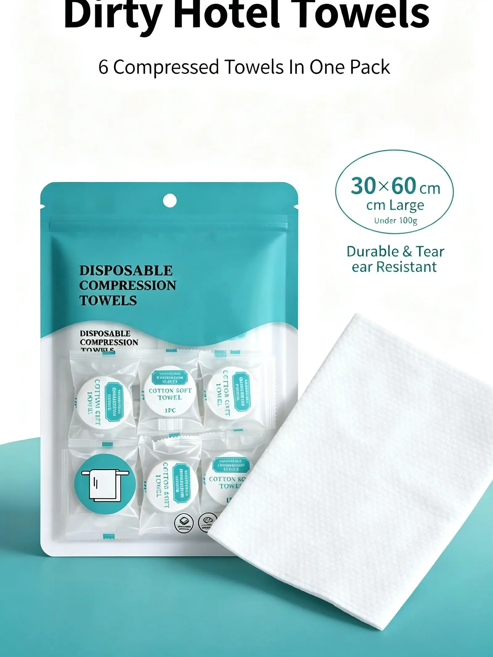 Magic Compressed Face Towels - XL Lightweight Disposable Cotton Towels, Individually Wrapped Travel Essential for Camping & Gym, 6 Pcs, Expandable, Gym/Camping, Travel-Ready, Cleanse Face