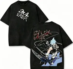Soul Eater Black Star Vintage Washed Oversized Graphic T-Shirt, Double Sided Heavy Cotton Streetwear Top, Retro 2026 Trendy Anime Apparel, Japanese Manga Merch Casual Wear, Unisex Aesthetic Daily Outfit For Men And Women