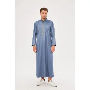 Amir Embroidery Light Gray Print Thobe - Dark Gray