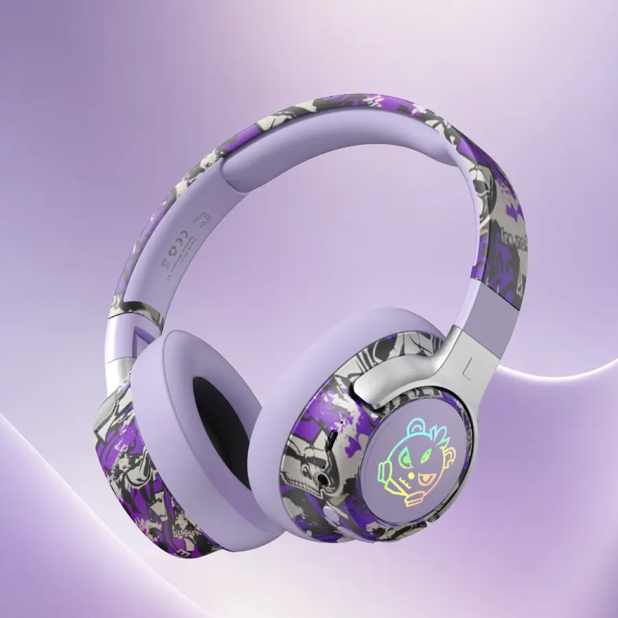 Cool Graffiti Wireless Gaming Bluetooth Over-Ear Headphones with RGB Light Effects, Stereo Surround Sound, 350mAh Large Battery & Long Playtime, Soft Breathable Earmuffs, USB Type-C Fast Charging Portable Headset, Perfect for Gamers, Music Lovers, Sports,