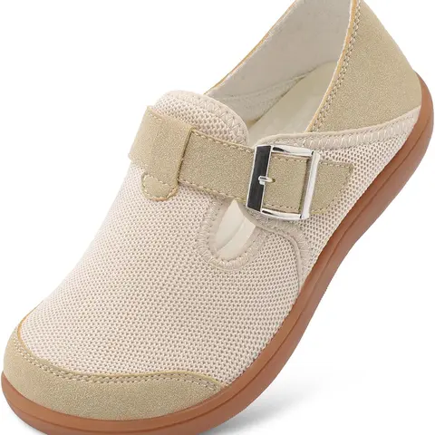 LEISFIT Women's Shoes - Plain Wide Round Toe Barefoot Clogs, 0-Drop Minimalist Lightweight Casual Clogs, Adjustable Strap Slip-On Footwear for Daily Wear & Back to School