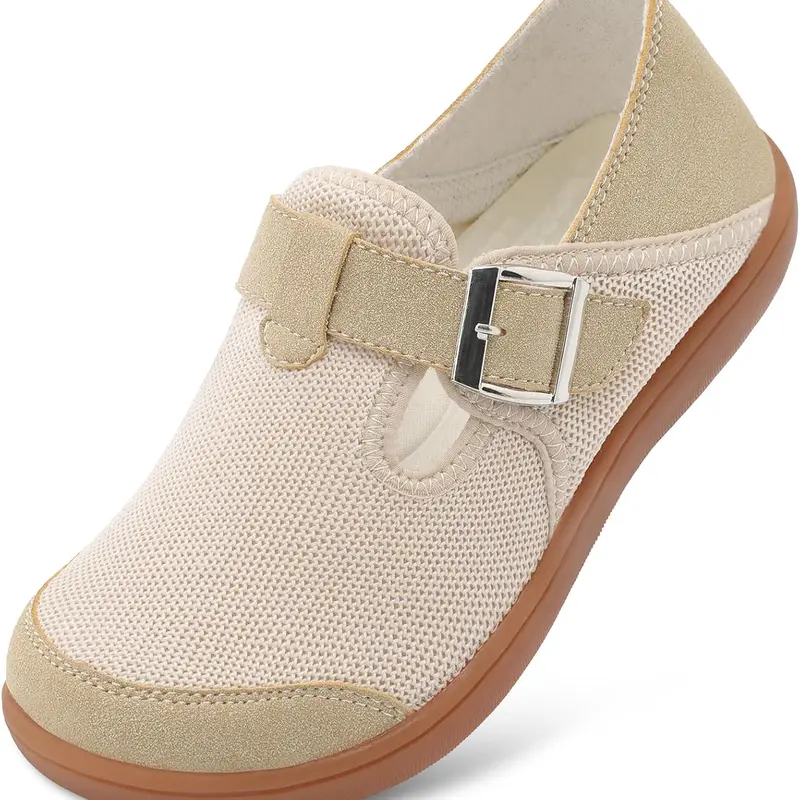 LEISFIT Women's Shoes - Plain Wide Round Toe Barefoot Clogs, 0-Drop Minimalist Lightweight Casual Clogs, Adjustable Strap Slip-On Footwear for Daily Wear & Back to School