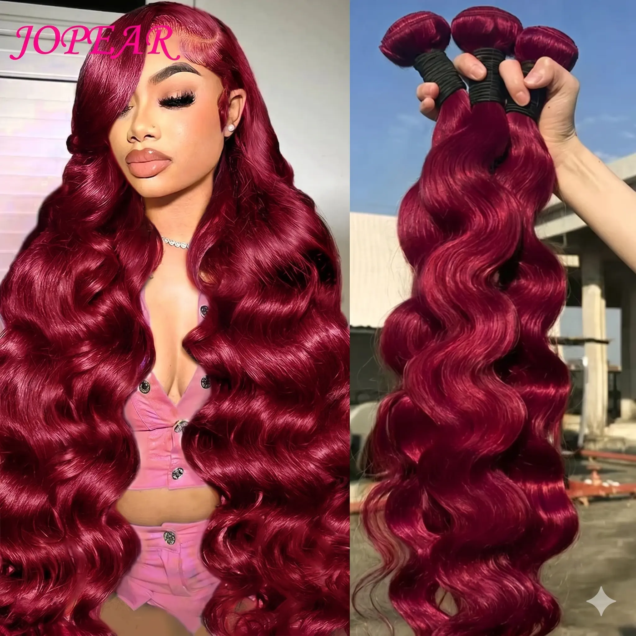 【JOPEAR】30 Inch 99J Burgundy Body Wave Human Hair Bundles Brazilian Colored Remy Virgin Raw Hair Extensions Bundles For Women Deal Fast Shipping #Summer