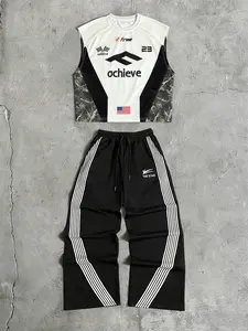Camouflage Sleeveless Shirt & Matching Joggers Set, 2-Piece Streetwear Tracksuit Set with Motivating “Achieve” Print, For Men's Casual & Gym Outfits
