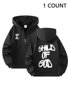 Men's Casual Sporty Half-Zip Hoodie, Child of God Print Comfortable Fashion Simple Hooded Sweatshirt, Graphic Print Hoodie, New Loose Fit Spring Autumn Pullover, Graphic Hoodies