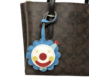 Clown Bag Charm French Goatskin Leather Blue Hair Circus Keychain Purse Pendant Shoulder Bag Ornament Unique Gift for Women