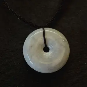 Natural Jade Jadeite Round Pendant 26x26x7mm, Braided Rope Adjustable