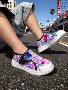 Kids' Dreamy Ocean Theme Anime Girl Velcro Sneakers, Trainer Sneakers, Breathable and Lightweight, Non-Slip, Perfect for Daily Wear, Cute Style