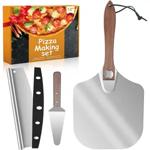 Pizza Peel 12x14" With Foldable Wooden Handle - Metal Paddle, Rocker , and Server for Pizza Oven (-Ready)