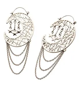 20G Crescent Moon & Stars Chained Plug Hoops