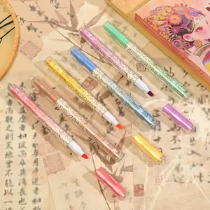 6pcs Chinese Opera Style Highlighter Pens with Oblique Tips, Cool & Warm Pastel Eye-Care Fluorescent Markers, No Bleed for School Notes Journaling and Creative Writing