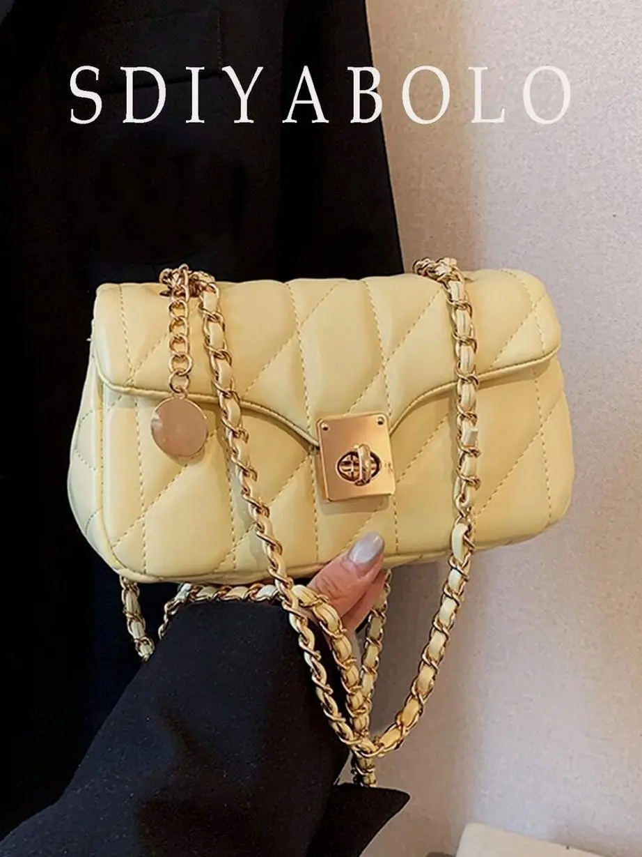 Trending Butter Yellow Quilted Flap Bag | Classic Pastel Diamond Quilted Crossbody Purse with Gold Chain Strap