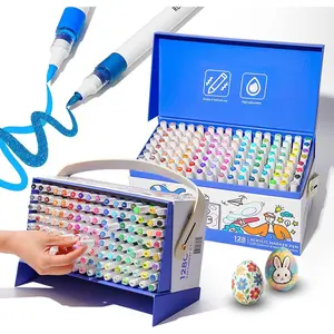 ROSYMENG Acrylic Paint Markers, 120 Colors + 8 Metal Colors - Large Ink Capacity, High Coverage with Brush Tip Acrylic Paint Pens, Suitable for Wood, Glass, Rock, and Fabric - Student School Supplies