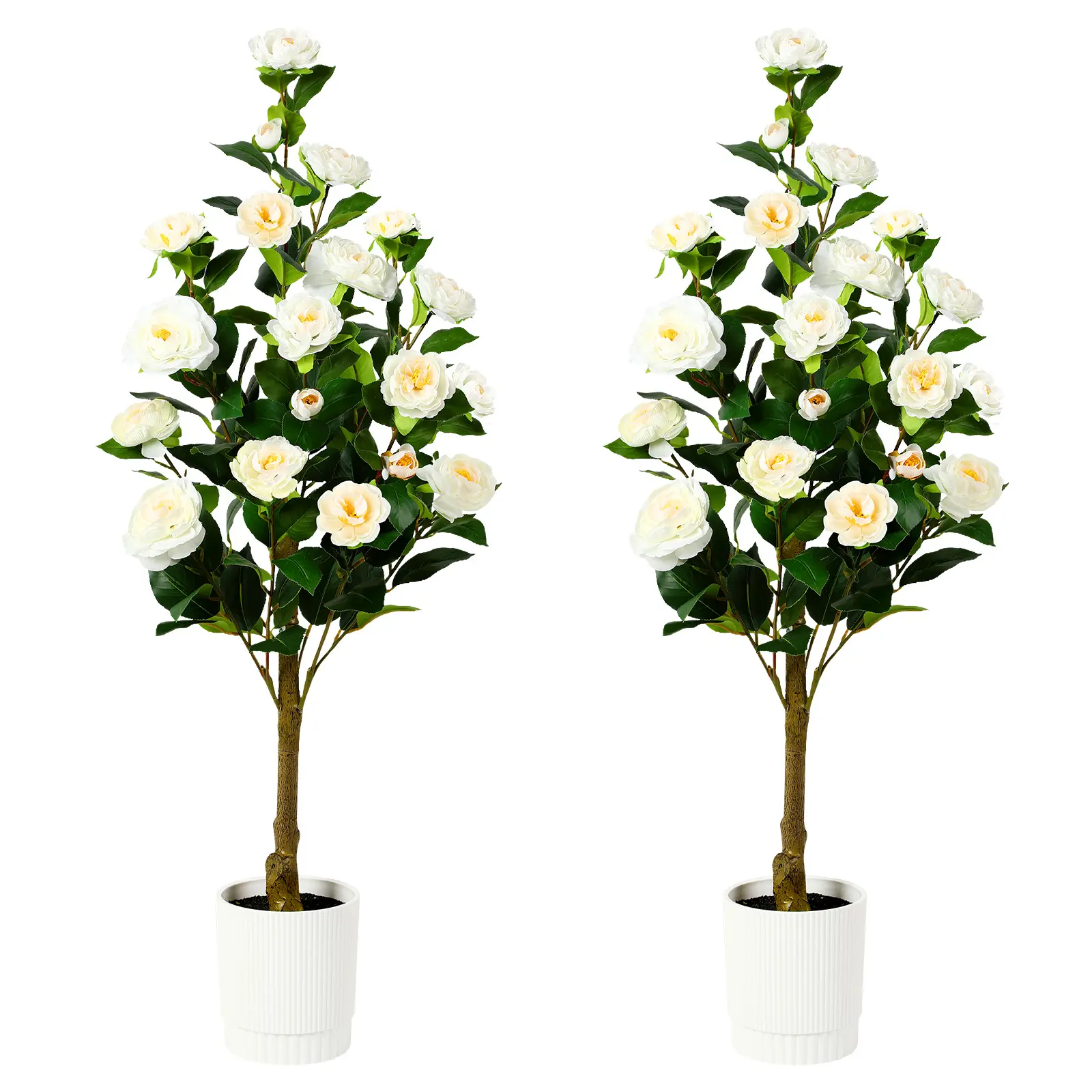 SHareconn 2-Pack 0.75FT Decorative Artificial Silk Camellia Trees, Lifelike Faux Plants Ornaments for Indoor Home Porch & Living Room, Low-Maintenance Home Decor Supplies