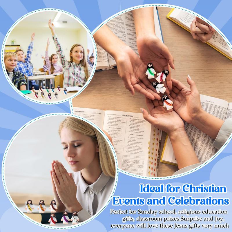 100PCS Mini Jesus Figures Multicolor Original Design Jesus Loves You Little Christ Rubber Hide and Seek Toys Religious Gifts Easter Egg Stuffers Christmas Sunday School Baptism Party Favors