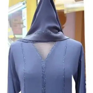 Elegant Navy Blue Abaya for Women Premium Long Sleeve Islamic Dress with Vertical Beaded Embroidery Modest Muslim Kaftan Gown for Eid