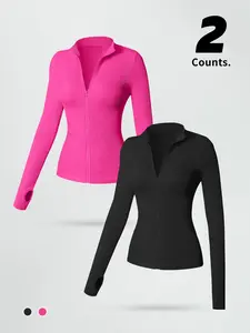 Women's Seamless Long Sleeve Jacket, Stretchy Nylon Fabric, Tight-Fit Design, Round Neck Zipper Closure, Perfect for Yoga & Daily Wear, Womenswear, Tops