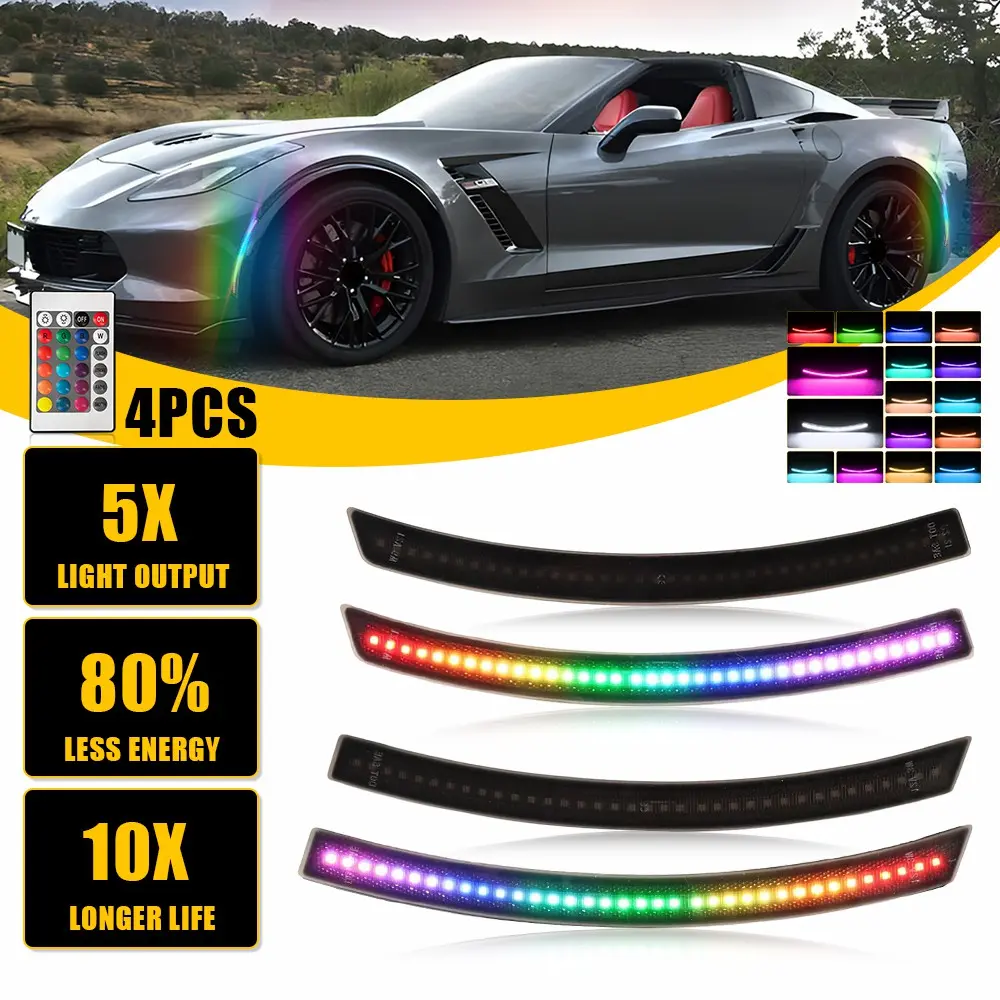 For Chevrolet 2014 2015-2019 Corvette C7 RGB LED Side Marker Light Multi Color 4