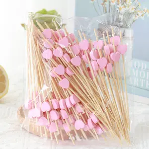 100pcs Heart Bamboo Cocktail Picks Set, Disposable Heart-Shaped Toothpicks for Valentine's Day Party, Perfect Appetizer & Dessert Decoration for Weddings & Birthdays, Disposable Products